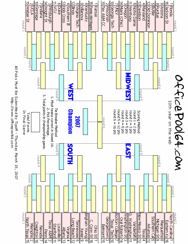March Madness Printable Bracket 2007